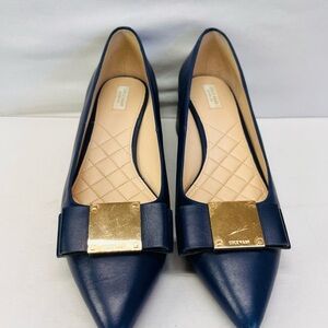 Cole Haan Navy Leather Flats with Gold Detail